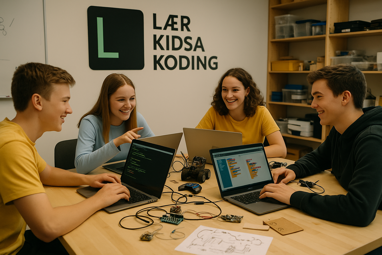 ungdommer som koder på datamaskiner